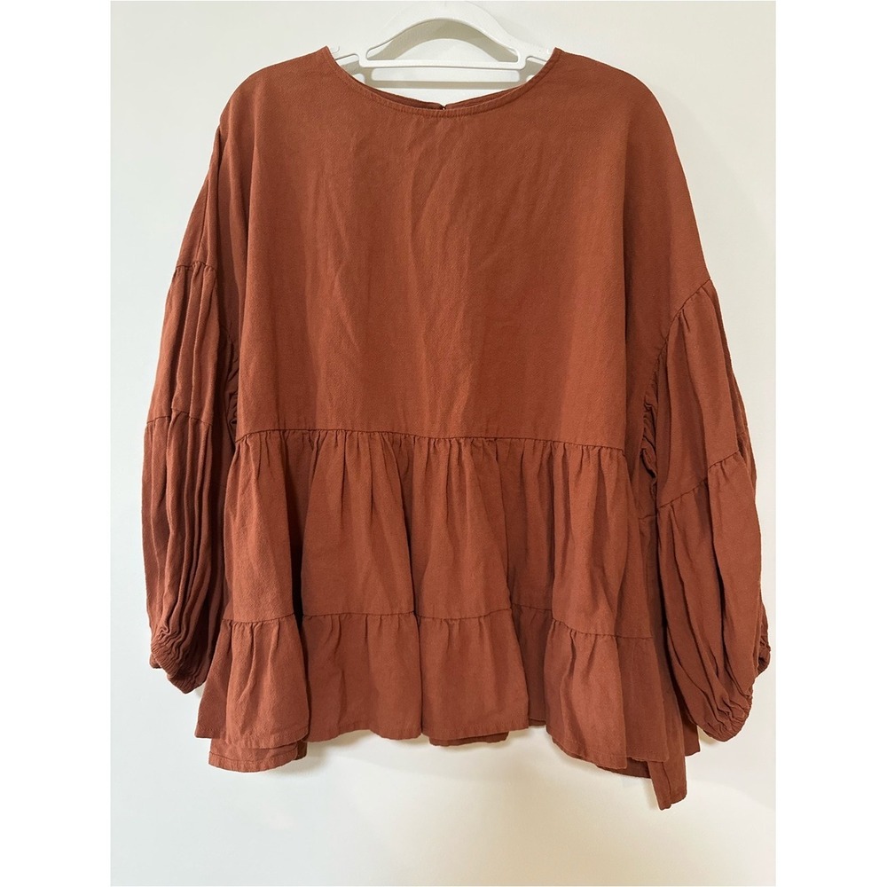 Boho Cottagecore Fall Mud Pie Peasant Tunic Large Orange Tiered Balloon Sleeve